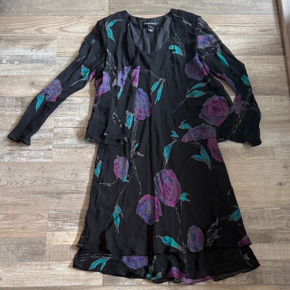 Jones New York Dress Floral Black and Purple Dress size 12